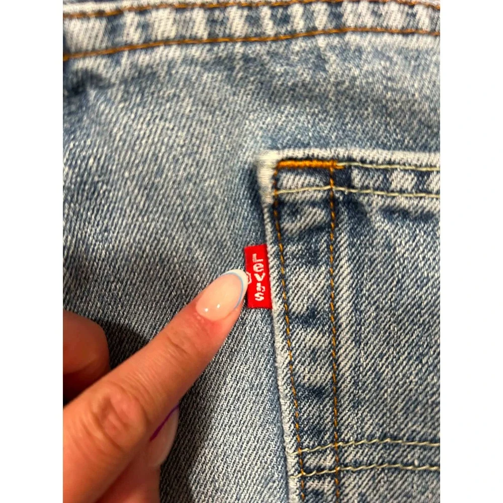 Levis 505 Regular Fit Jeans Mens 38x29 Light Wash Distressed Blue Denim